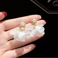 new pearl flower stud earrings for women fresh sweet acrylic korean temperament super fairy earrings party birthday jewelry gift