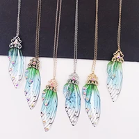 2020 new fairy green gradient resin butterfly necklaces for women gold rodegold bling rhinestone insect wing chokers necklace