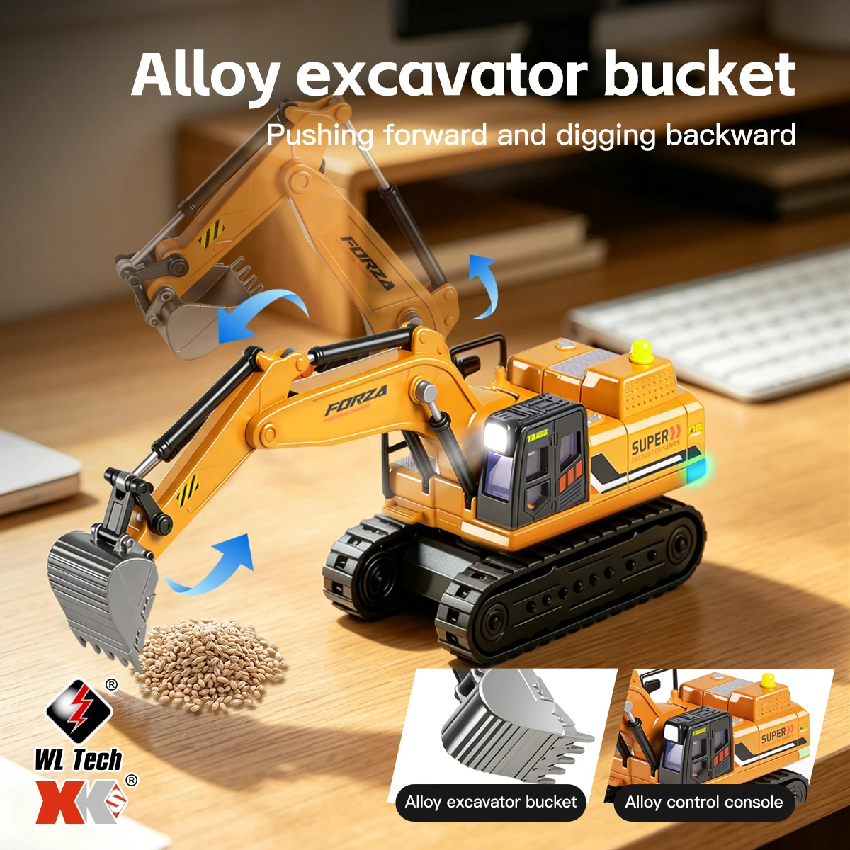 Фото Радиоуправляемый мини-экскаватор WLtoys 1:64 2.4G из сплава, настольная игра, инженерная модель, радиоуправляемая машинка, RC №3
