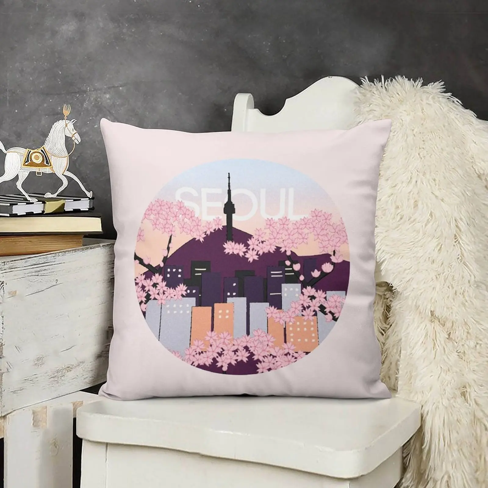 Сеуловая башня с деревянными блоками вишневые цветы Южная Корея эластичный