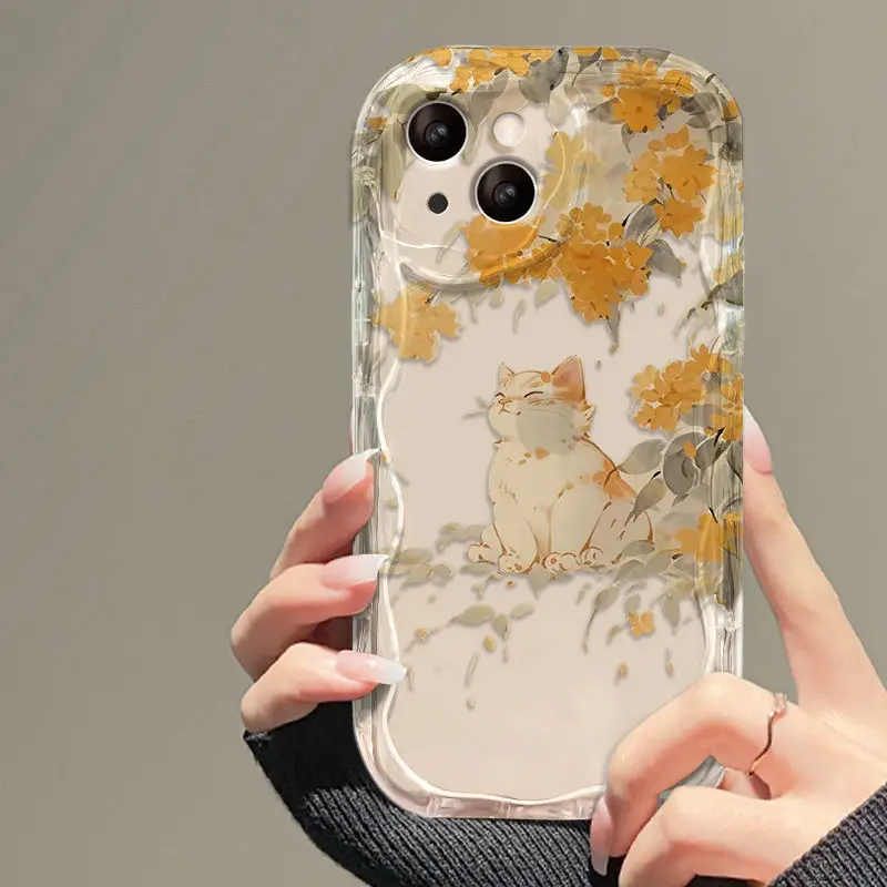 Чехол для телефона Осенние листья и кошки iPhone 16 15 14 13 12 11 Pro Max XR X XS 7 8 Plus SE Y2K милый