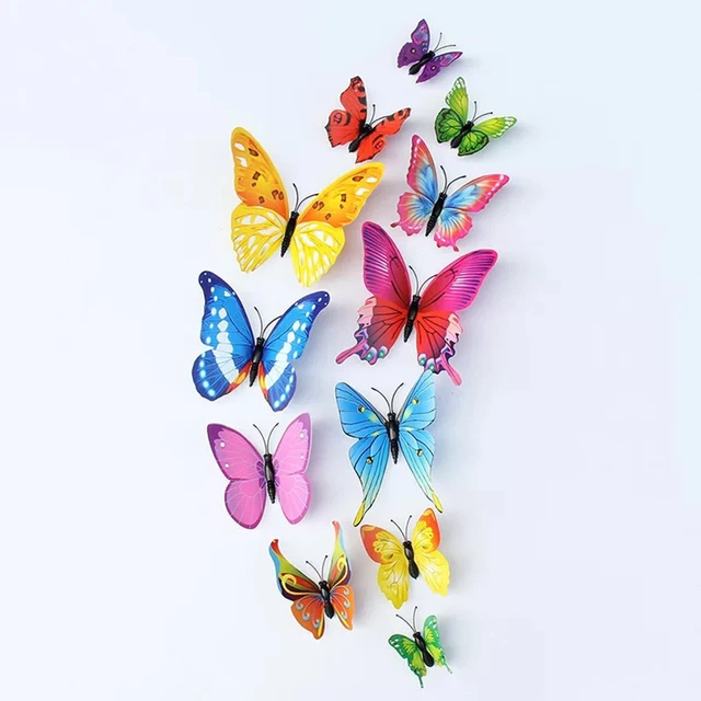 12Pcs Butterfly Stickers 3D Color Wall Stickers for Home Decor Pink Blue Stickers for Tile Window Diy Wall Art Magnet Stickers 5