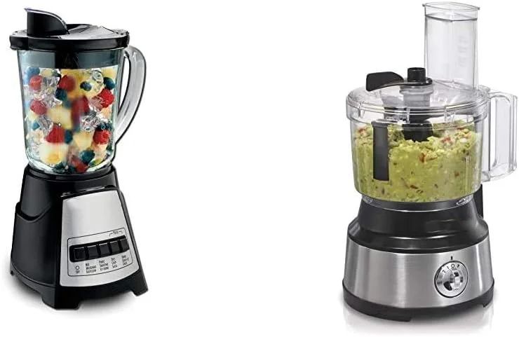 

Blender with 12 Functions for Puree, Ice Crush, Shakes and Smoothies and 40oz BPA Free Glass Jar, Black & 10-Cup Food Processor