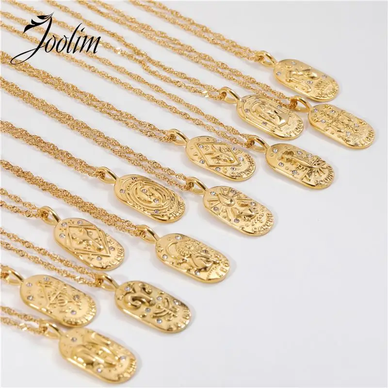 

Joolim Tarnish Free PVD Waterproof Retro Classic Rectangle Constellation Tarot Zirconia Pendant Stainless Steel Necklace