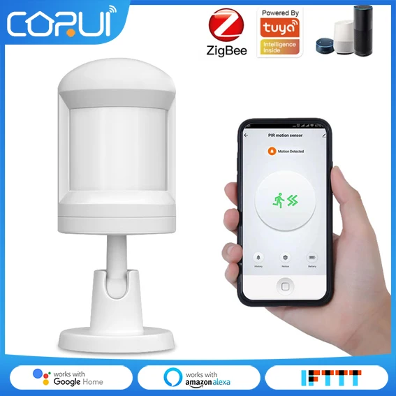 

CORUI Tuya ZigBee PIR Human Body Movement Infrared Sensor With Foot Stand Wireless Motion Detector Smart Home Alexa Google Home
