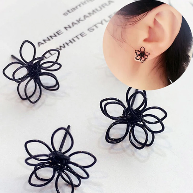 

1Pair Elegant Charming Small Gold Ball Black Plum Flower Double Sides Stud Earring Prom Wedding Pressent