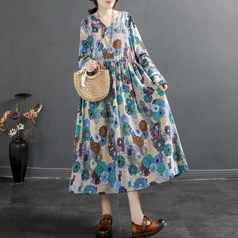 

Повседневные платья Fonekie, женское хлопковое льняное платье в литературном стиле ретро, свободное платье на шнуровке, темпераментная длинна...