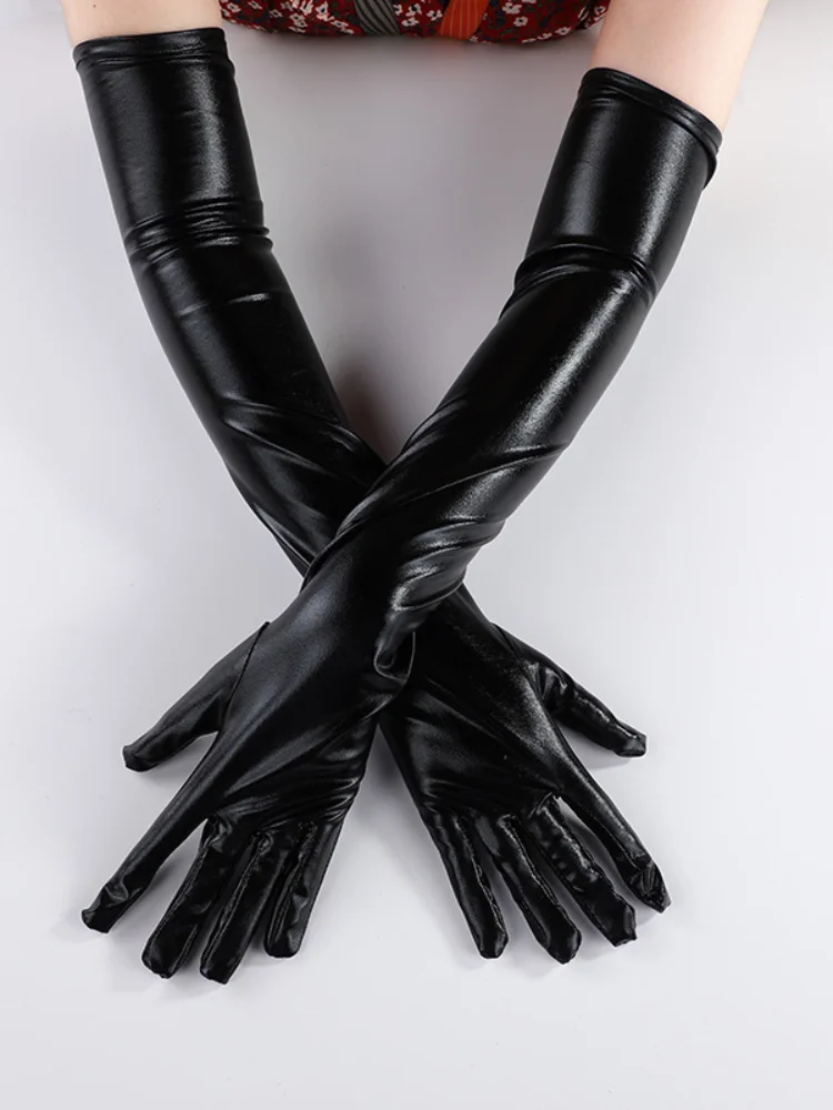 

Sexy Women's Night Club Cosplay Leather Long Gloves Female Elegant Evening Party Dress Gloves Black White Red Female Accessories