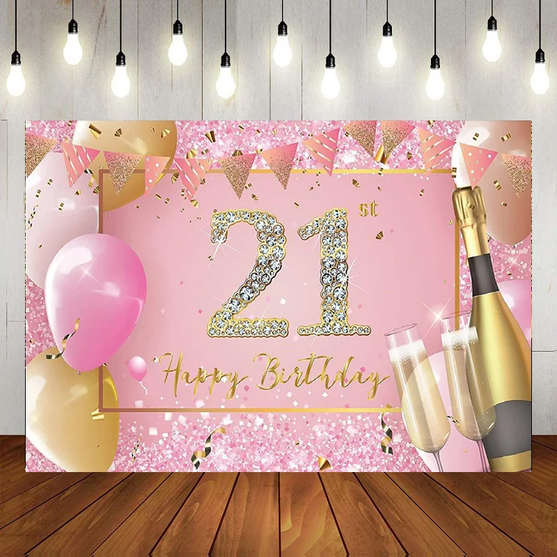 

Happy 21st Birthday Party Purple Photography Backdrop Decorations Background Decor Supplies Banner Poster Balloon Gift Lover