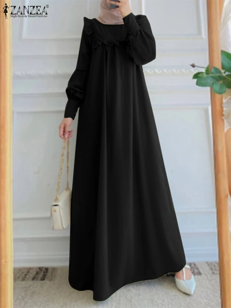 Женское свободное платье-Кафтан ZANZEA в мусульманском стиле с длинным рукавом и круглым вырезом