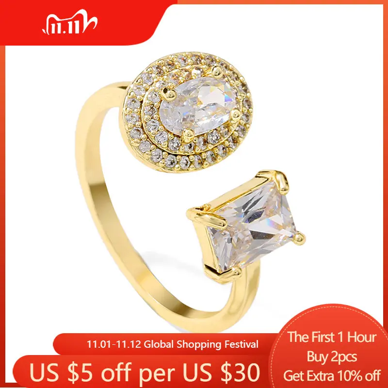 

New Brand Design Fashion Elegant Jewelry CZ Crystal Adjustable Wedding Ring Gift Stackable Rings for Woman Man Wholesale