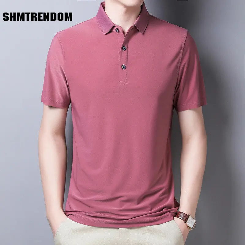 

Мужская рубашка-поло SHMTRENDOM, деловая офисная рубашка, Мужская свободная Однотонная рубашка-поло, повседневные корейские Топы