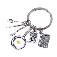 new hot sale fashion trend jewelry fried egg chef gift keychain cooking kitchen cake cutlery keychain