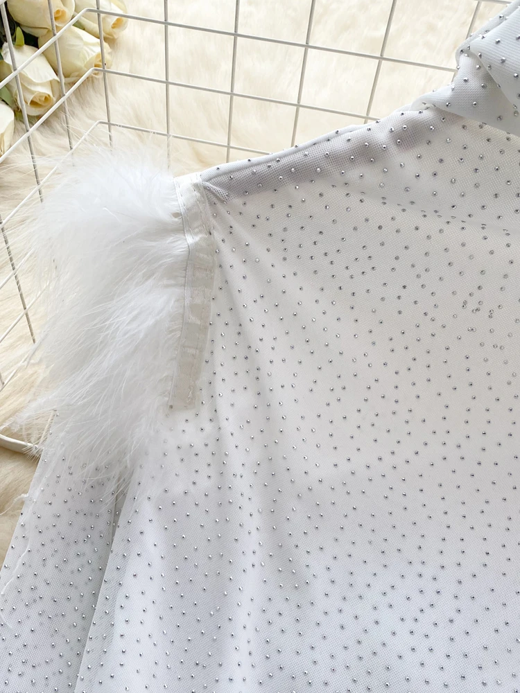 Женская Сетчатая футболка-стрейч с высоким воротником