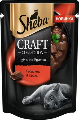 24 шт. Sheba Влажный корм для кошек паучи CRAFT COLLECTION Рубленые кусочки. Говядина в соусе