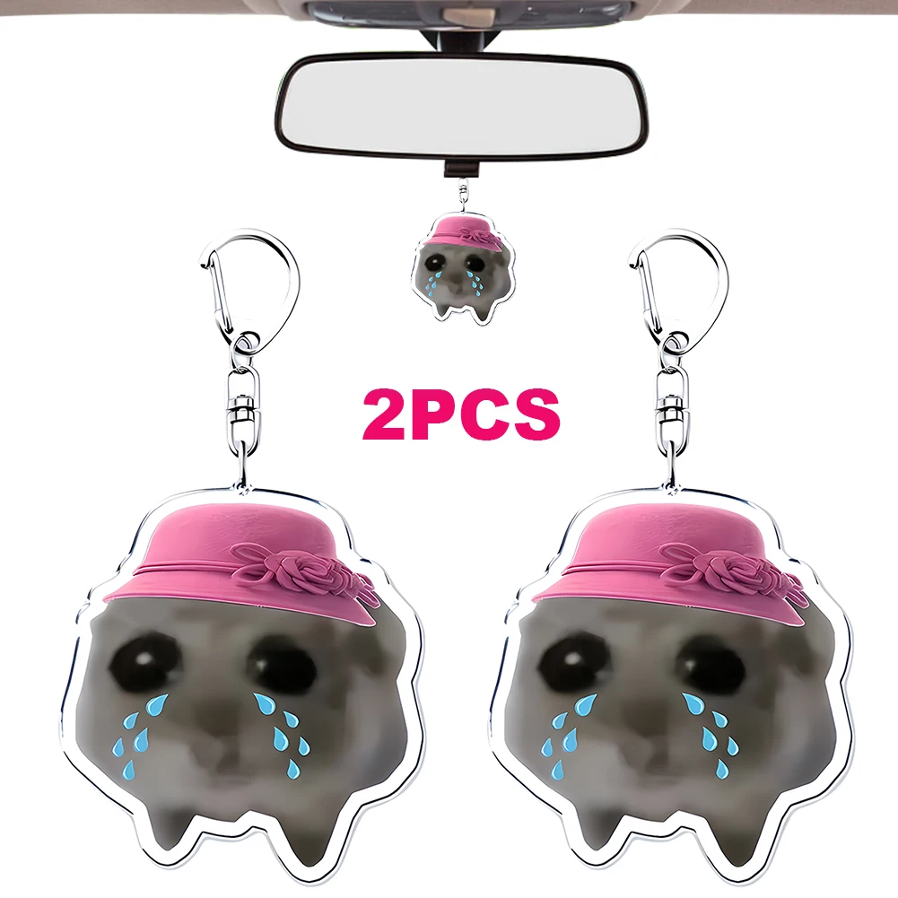 Популярный брелок для ключей с мемами розовая шляпа грустным хомяком акриловый