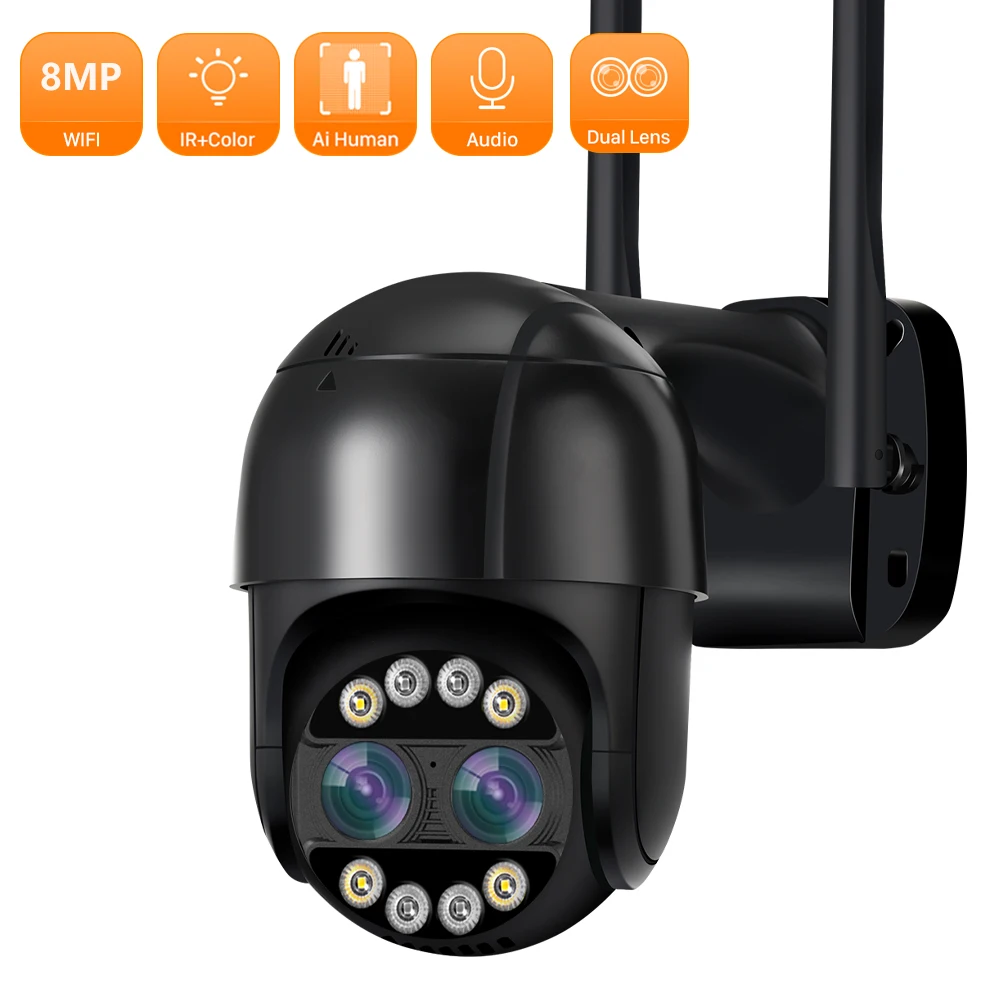 

ANBIUX 8MP PTZ WIFI Camera 2.8mm +12mm Dual Lens Outdoor 8X Digital Zoom AI humanoid Two-Way Audio Security Camera ICSEE