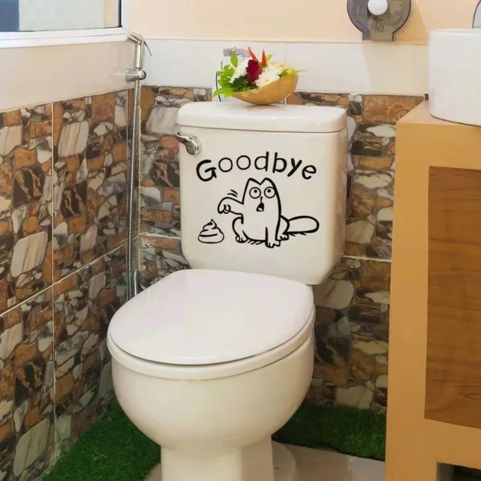 

Funny Toilet Sticker Cute Cartoon Cat Goodbye New Removable Toilet Cover WC Stickers Bathroom Home Self-Adhesive Wall Decoration