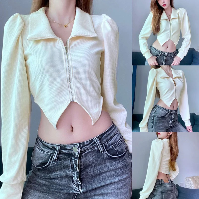

Knitted Top Women Y2K Tops Long Sleeve Chic Top Zipper Long Sleeve Club Party Tunic Crop Top Summer Top