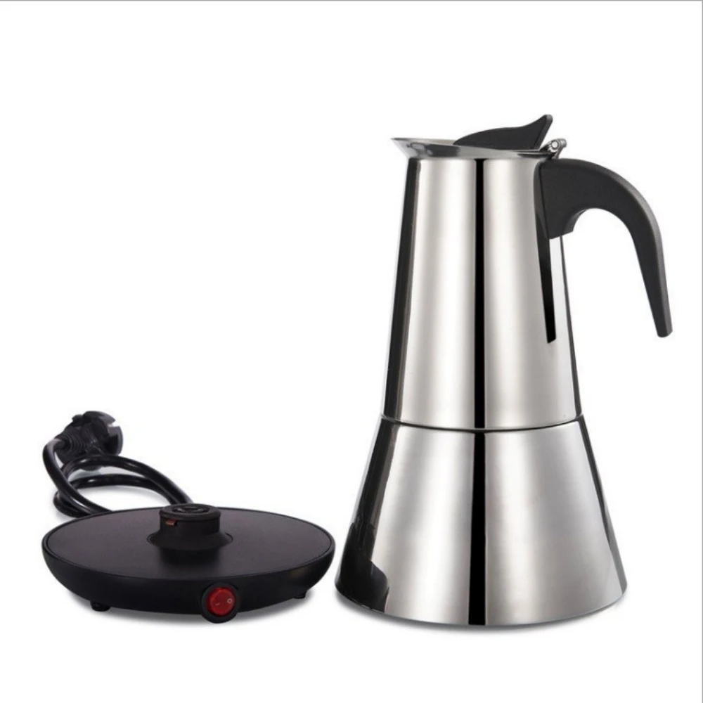 

300ML Electric Moka Coffee Pot 304 Stainless Steel 6Cups Italian Espresso Coffee Maker Percolator Classic Coffee Pot EU Plug