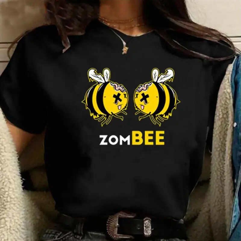

Women Tshirt Funny Cute Bees Print Tee Shirt Femme Summer Short Sleeve Casual T Shirt Women Tops Plus Size Tshirt Camiseta Mujer