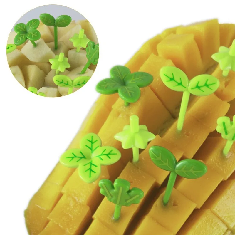 

8pcs Fruit Fork Children Toothpick Food Prod Leaves Plastic Decoration Lunch Box Accessory Small Salad Tiny Mini Cake