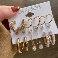 new pearl rhinestones sexy vintage gold color fashion punk ear accessories stud dangle drop jewelry gift long women earrings set