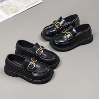 2022 spring new girls loafers britain style uk uniform school shoes versatile metal buckle classic kids fashion round toe glossy
