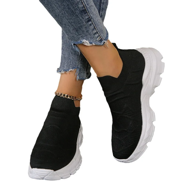 

Women's Breathable Mesh Platform Sneakers Non Slip Knitting Flats Shoes for Women 2023 Autumn Thick Sole Slip On Walking Shoes