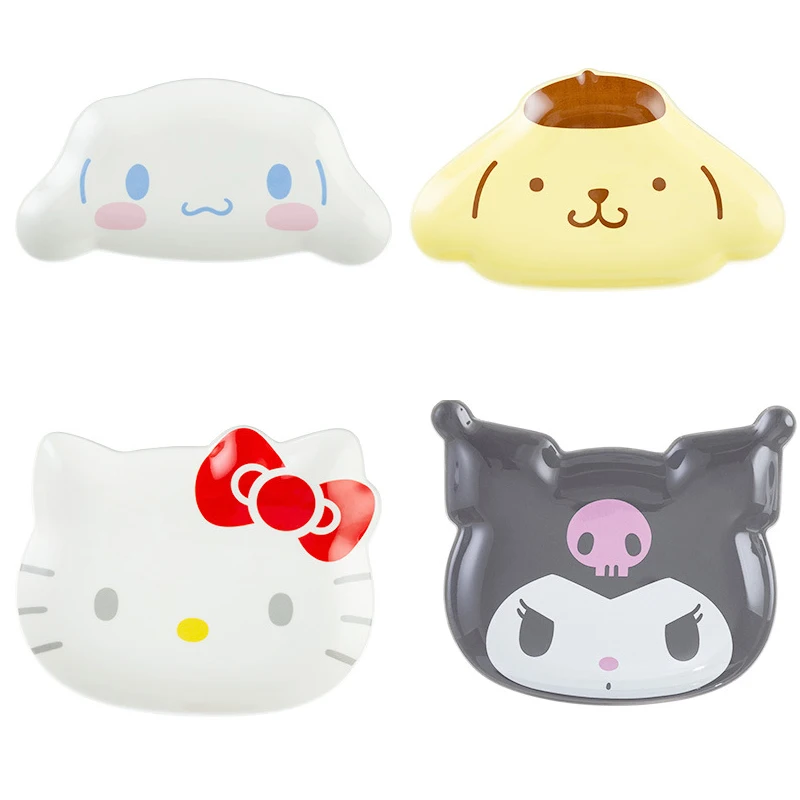 

Столовые приборы Sanrios Hellokittys Kuromi Cinnamoroll с помпоном, искусственные Мультяшные столовые приборы, необычная десертная тарелка, керамическая обеденная тарелка