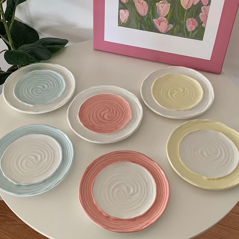 

Hand-painted Ceramic Plate for Food Plates for Dinner Plates Ceramics Wavy Fruit Dessert Steak Plate Breakfast Plate