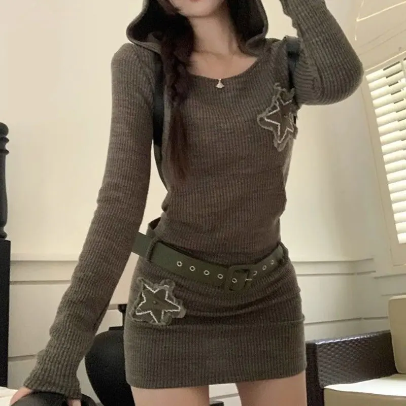 Американские вязаные ретро-платья со звездами весна-осень новинка стильная