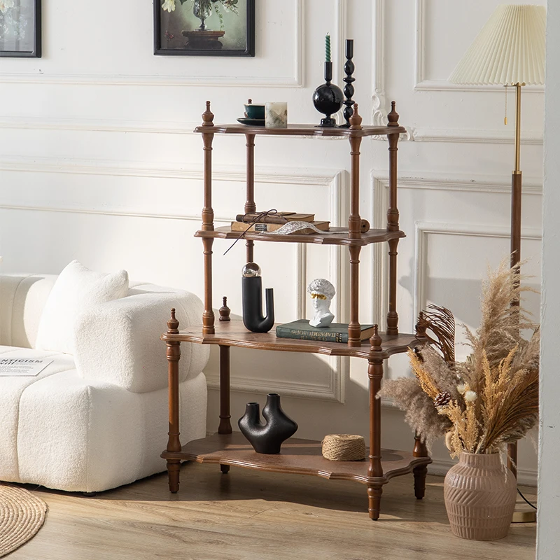 Стеллаж для хранения цвета ореха в стиле ретро. Деревянный журнальный столик.