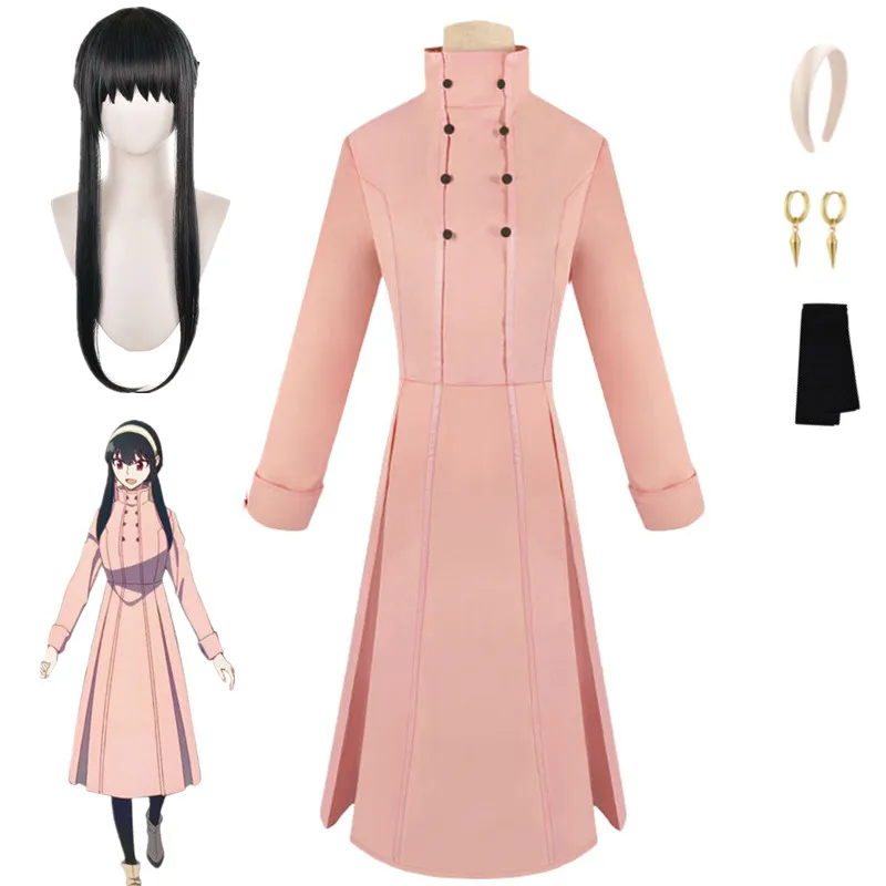

Anime Spy X Family Yor Forger Cosplay Costume Pink Dress Earrings Headwear Yor Briar Daily Outfits Halloween Carnival Clothes