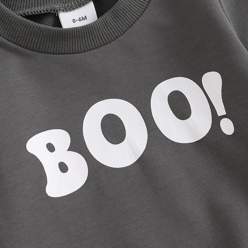 Baby Boys Pants Set Long Sleeve Crew Neck Letters Print Sweatshirt with Ghost Sweatpants Halloween Clothes