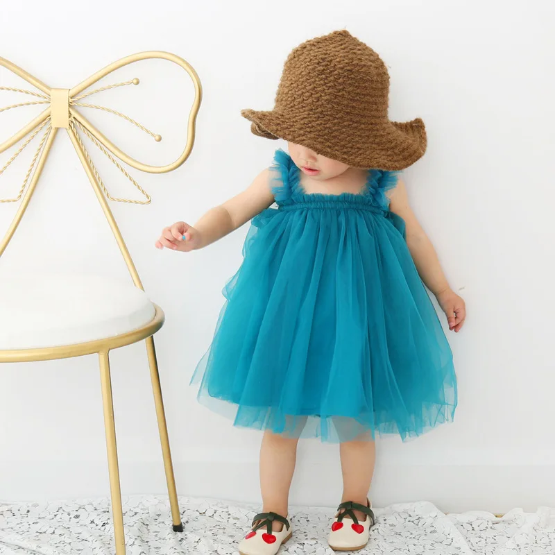 

2022 Summer Fashion Casual Suspenders Girls Mesh Skirt Dress Fungus Edge Baby Princess Skirt Tutu Skirt