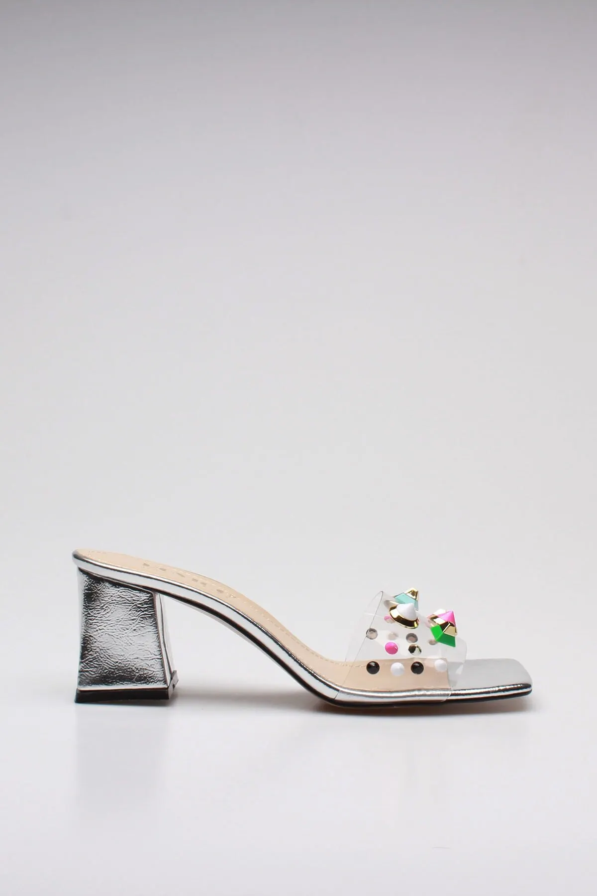 

Fashion Style women's Silver Transparent Wrinkled Patent Leather Slippers Sandals And Slippers