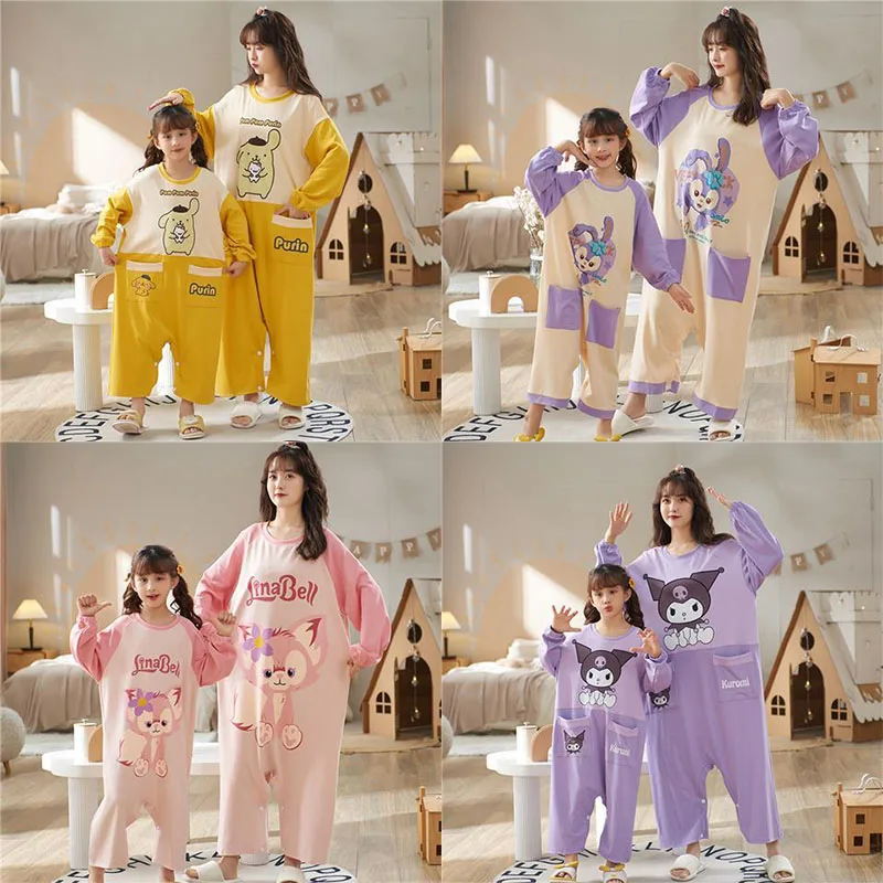 

Пижама Sanrio Hellokitty Mymelody Kuromi Kawaii с длинными рукавами Весенняя и Осенняя детская домашняя одежда для мамы и дочки