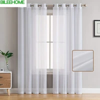 bileehome solid color white sheer curtain for living room bedroom kitchen door window treatment modern voile tulle curtain