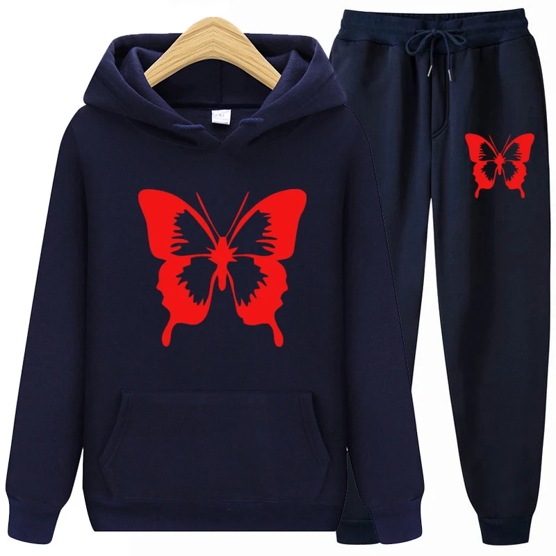 

Women's Tracksuit Cute Cartoon Butterfly Hoodies 2 Piece Set Sweatshirt + Pants Women Sport Suit Winter And Autumn Sportswear