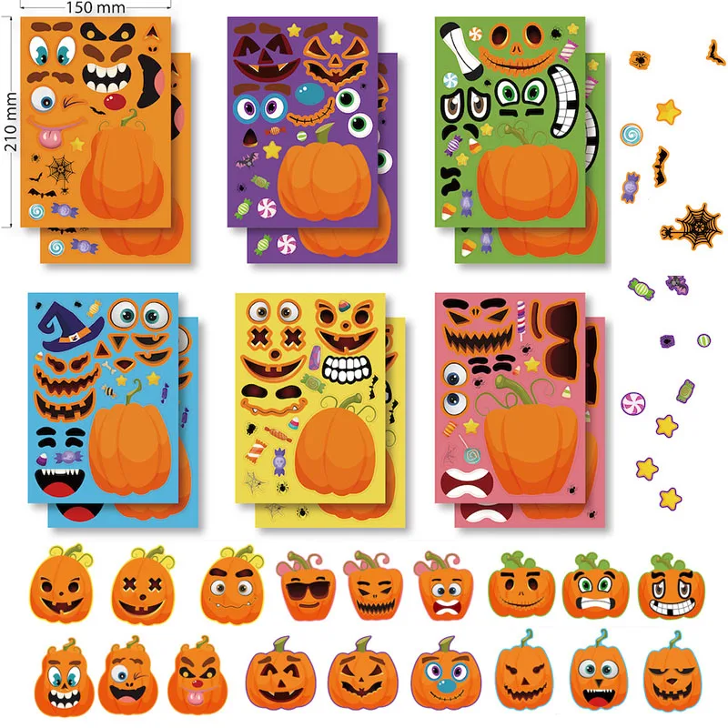

Children Creative Make Your Own Characters Pumpkin Stickers DIY Make A Face Stickers Kids Halloween Activities Party Favors Gift