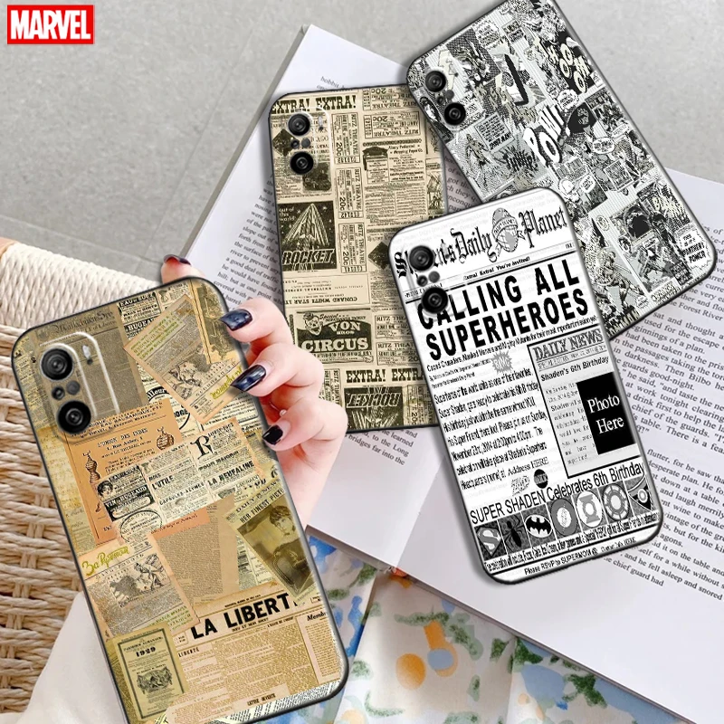 

Marvel Nostalgic Newspaper Phone Case For Xiaomi Redmi K40 K40 Pro K40 Gaming Coque Black Silicone Cover Comics Bumper