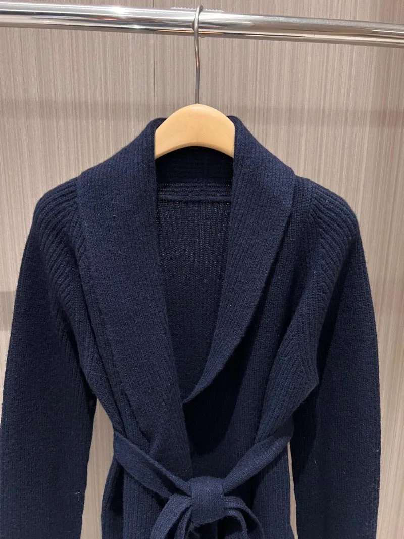 2024 осенне-зимний новый женский свитер пояс кардиган воротник вязаный куртка