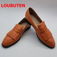 loubuten soft real leather mens loafers high quality tassel men casual shoes slip on flats party and prom dress shoes