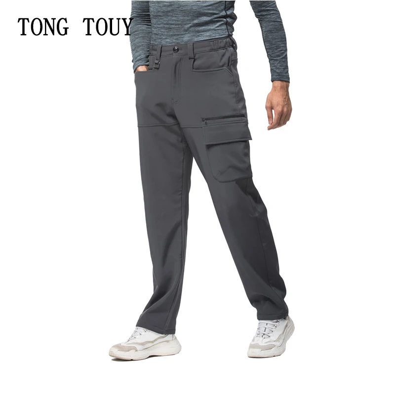 

Winter Fleece Camping Pants Men Plus Size Elastic Waist Fishing Hiking Pants Mens Multi-pocket Drawstring Outdoors Long Trousers