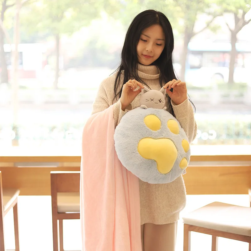 

Cute Kitten Air Conditioner Is Cat Paw Pillow Blanket Two-in-one Office Car Nap Pillow Decorative Cushion