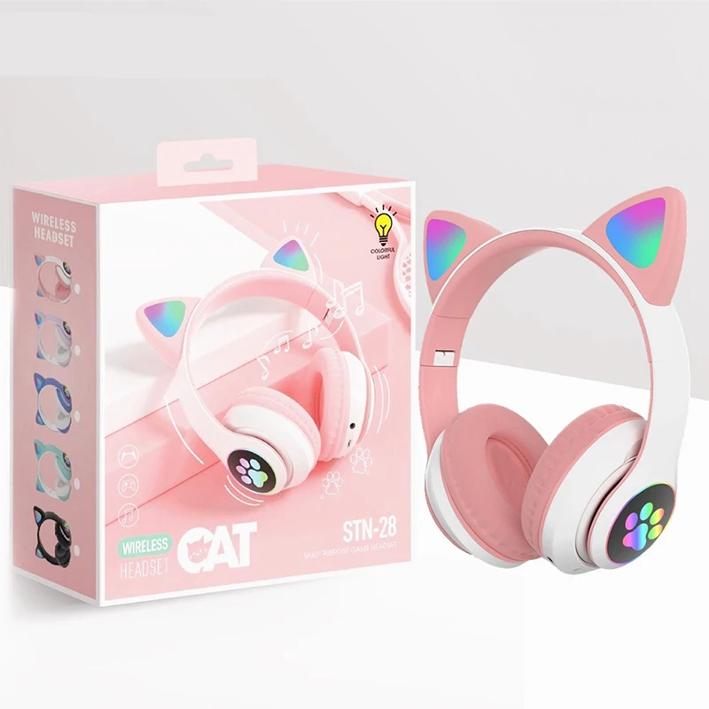 

Наушники Bluetooth, игровая гарнитура, прекрасная розовая гарнитура с кошачьими ушками и микрофоном, забавная стереогарнитура линейного типа, беспроводная гарнитура, гарнитура