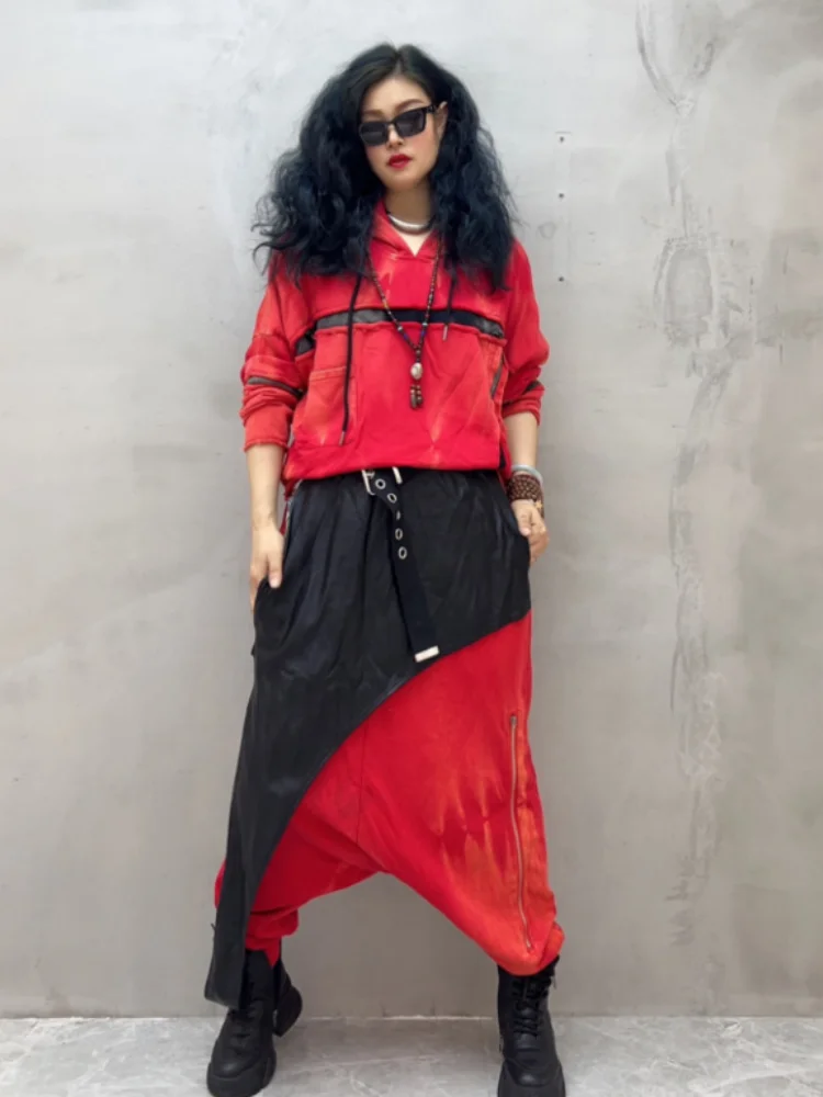 LYUZHE 2024 осенний Новый Старый красный лоскутный Женский комплект Толстовка Топ с