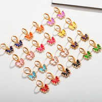 popular jewelry korean fashion cute little butterfly charm earring enamel drop oil alloy charm hoop earrings for women wholesale