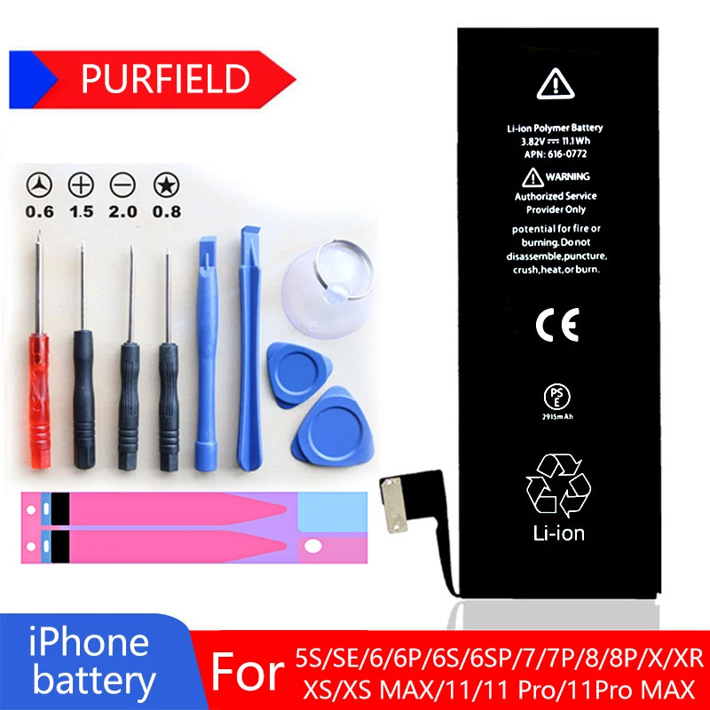 PURFIELD High capacity phone Battery Brand New For Apple 5 S SE 6 7 8 Plus 10 11 X Xr Xs Max Replacement Batteries For iPhone 6S